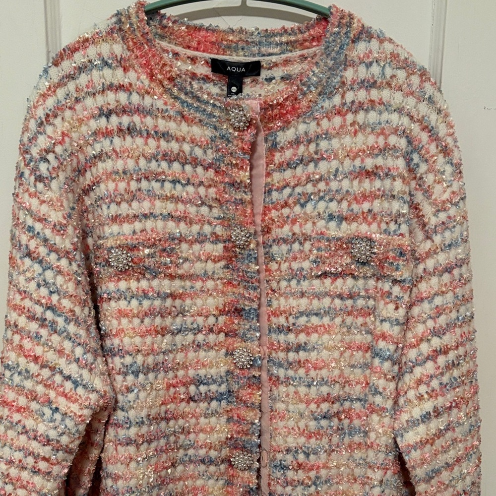 Aqua Colorful Tweed Jacket with Sparkle Accents